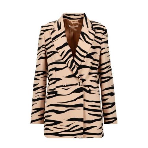 Pennyblack Zebra Motif Blazer Kvinnor Stilfull Jacka Beige, Dam