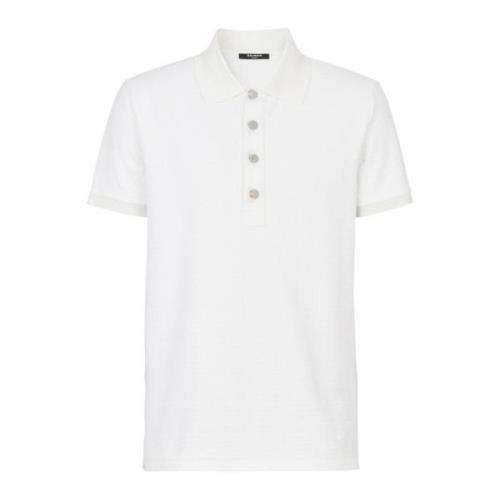 Balmain Bomullspiké polo White, Herr