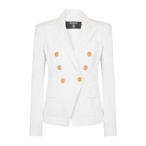 Balmain Jeansjacka med 6 knappar White, Dam