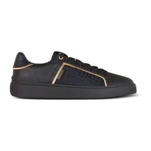 Balmain B-Court monogrammärkta nylon- och lädertränare Black, Herr