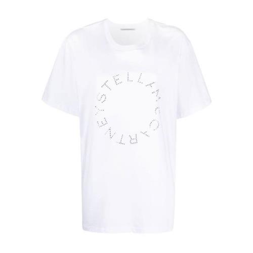 Stella McCartney Vit Bomullsöversized T-shirt med Strasslogotyp White,...