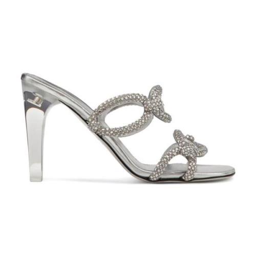 Valentino Garavani Glittrig Chain Heeled Mules Gray, Dam