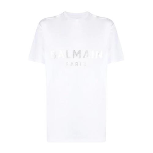 Balmain Vit Logotryckt T-Shirt White, Herr