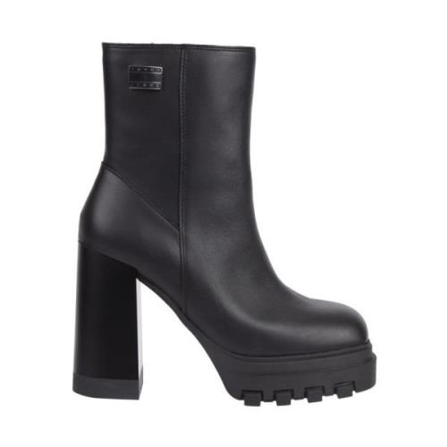 Tommy Jeans Svarta Höga Klack Ankelboots Black, Dam