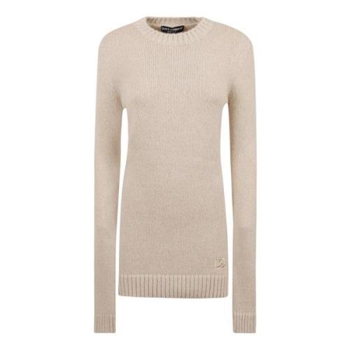 Dolce & Gabbana Rundhalsad stickad tröja för kvinnor Beige, Dam