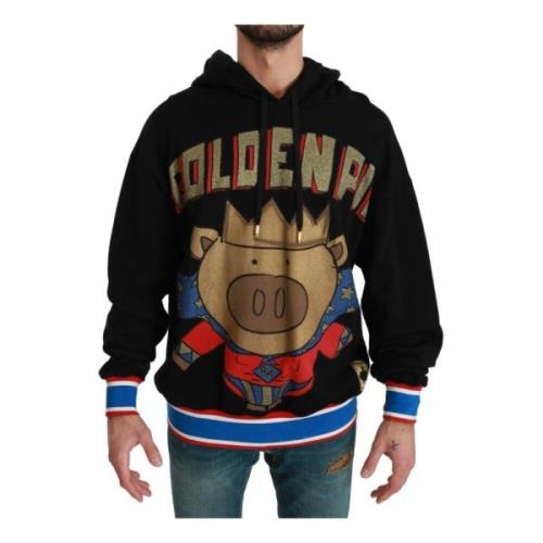 Dolce & Gabbana Black Sweater Pig of the Year Hooded Black, Herr