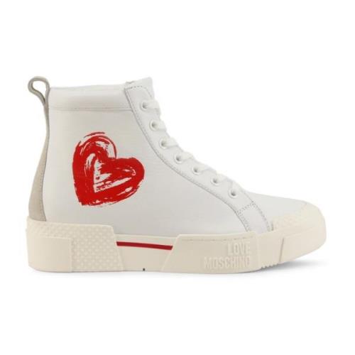 Love Moschino Metallöglad Läder Sneakers med Gummisula White, Dam