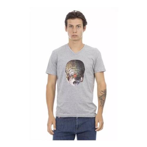 Trussardi Grå V-ringad T-shirt med frampress Gray, Herr