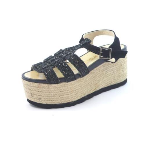 Espadrilles Glitter Svart Spindel Black, Dam