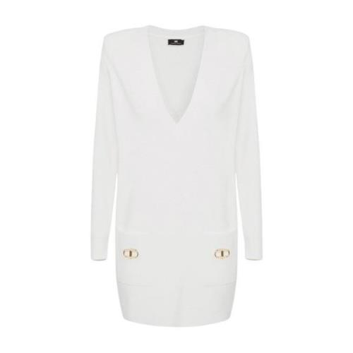 Elisabetta Franchi Mini Säckklänning med Bullseye-detalj White, Dam