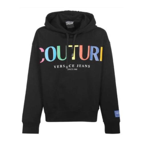 Versace Jeans Couture Svart Herrhoodie med Multifärgad Logotryck Black...