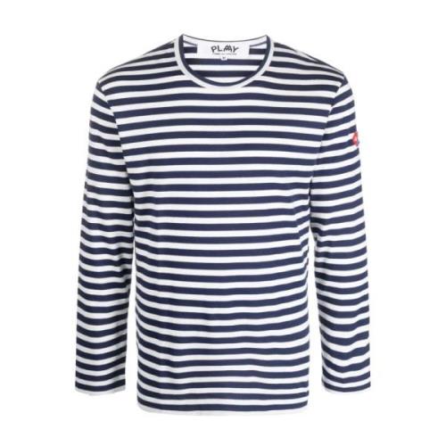 Comme des Garçons Play Randig LS T-shirt med dubbelhjärta Blue, Herr