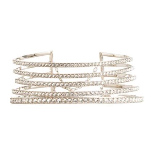 Amina Muaddi Vit Kristall Silver Choker Gray, Dam