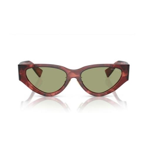 Miu Miu Trendiga Cat-Eye Solglasögon med Gröna Spegelglas Brown, Dam