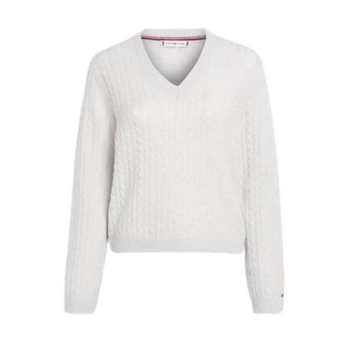 Tommy Hilfiger V-ringad Stickad Tröja med Tvinningar White, Dam