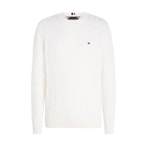 Tommy Hilfiger Klassisk Cable Crew White, Herr