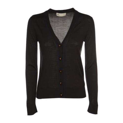 Tory Burch Svarta Simone Cardigan Sweaters Black, Dam