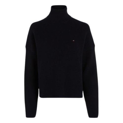 Tommy Hilfiger Räfflad dam turtleneck tröja Blue, Dam