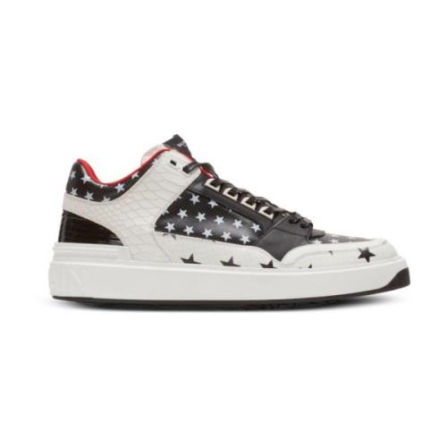 Balmain B-Court Mid Top stjärnmönster läder sneakers Black, Herr