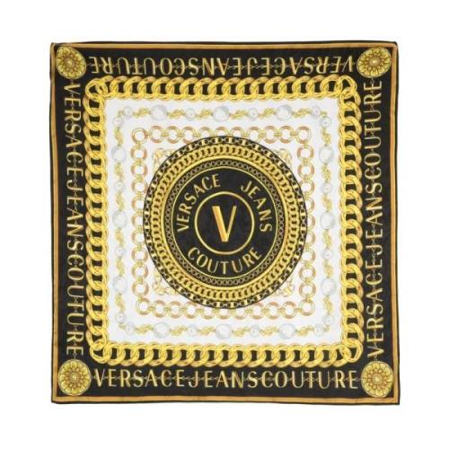 Versace Jeans Couture Logo-print Sidenhalsduk med Kedje-länk Tryck Bla...