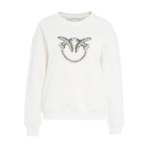 Pinko Sweatshirt med Logo och Glitterdetaljer White, Dam