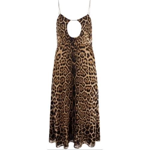 Saint Laurent Leopard Print Cut-Out Midi Klänning Brown, Dam