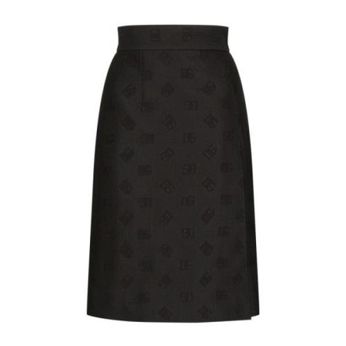 Dolce & Gabbana Jacquard Monogram Midi Kjol Black, Dam