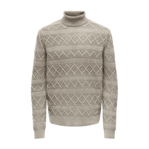 Only & Sons Herr Roll Neck Stickad Tröja Beige, Herr