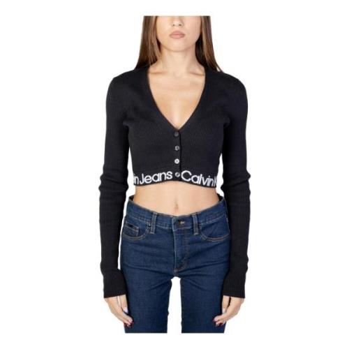 Calvin Klein Jeans Svart Tryckt V-Hals Cardigan Black, Dam