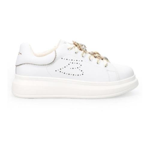 Tosca Blu Vita Lädersneakers med Rhinestone-detaljer White, Dam