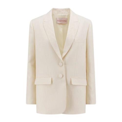 Valentino Ull och Siden Blazer med Iconographe Motiv White, Dam