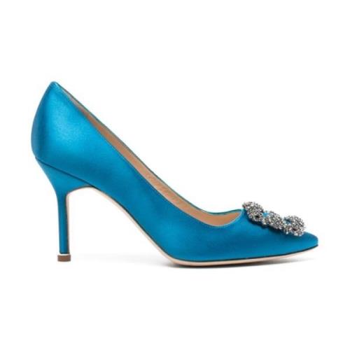 Manolo Blahnik Blå Siden Satin Hälade Décolleté med Juvelspänne Blue, ...