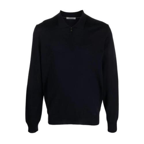 Corneliani Ull Zip Polo Shirt, 100% Virgin Wool Blue, Herr