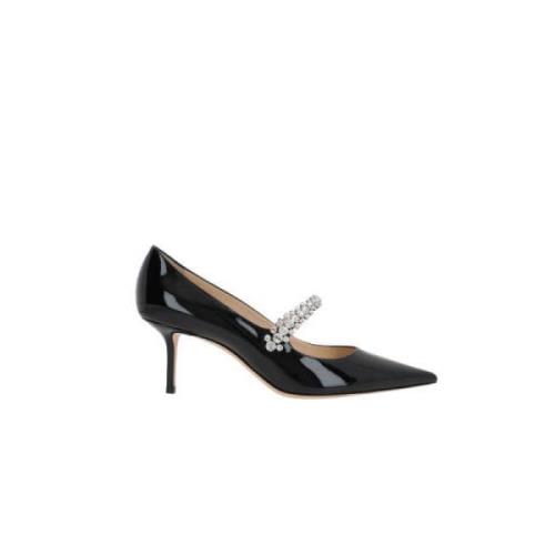 Jimmy Choo Svart lackläderklackad Décolleté med strassrem Black, Dam