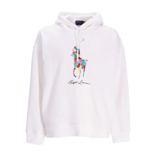 Ralph Lauren Broderad Fleece Huvtröja White, Herr