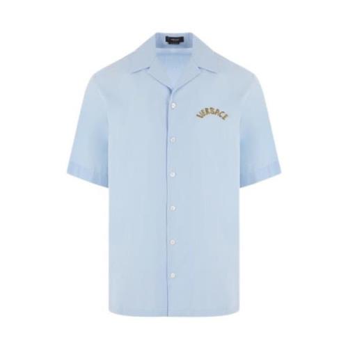Versace Blå Bowling Skjorta med Logobroderi Blue, Herr