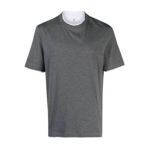 Brunello Cucinelli Grå T-shirt med vit kant av Brunello Cucinelli Gray...