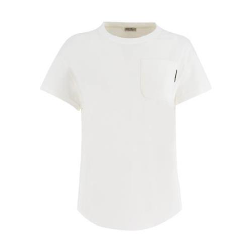 Brunello Cucinelli Dam Broderad Bomull T-shirt White, Dam