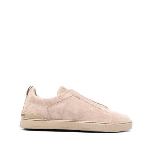 Ermenegildo Zegna Lyxiga Mocka Sneakers Beige, Herr