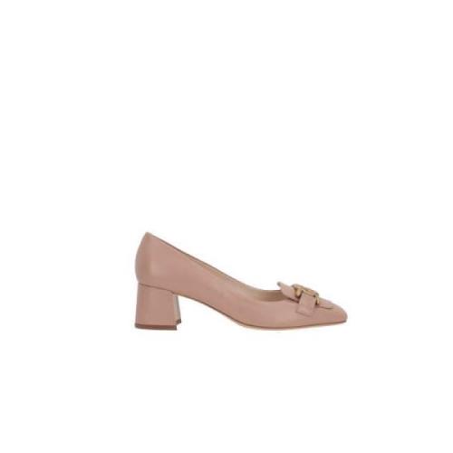 Tod's Beige Läderklackade Décolleté med Antik Guld Kedja Pink, Dam