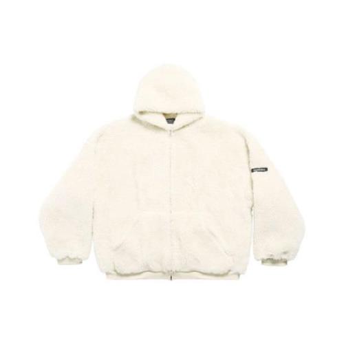 Balenciaga Faux-Fur Logo Jacka White, Dam