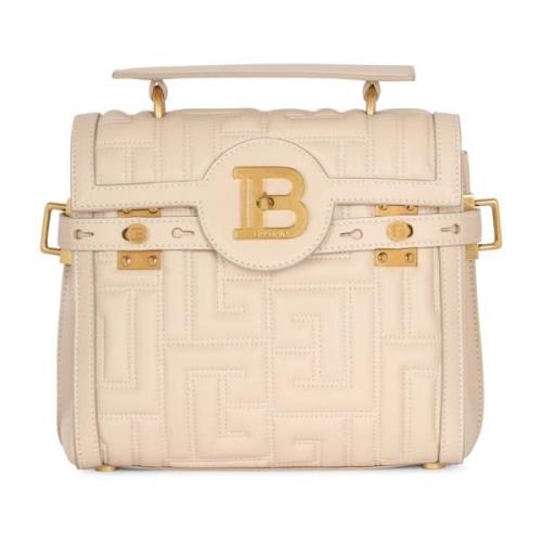 Balmain B-Buzz 23 väska i monogram quiltad läder Beige, Dam