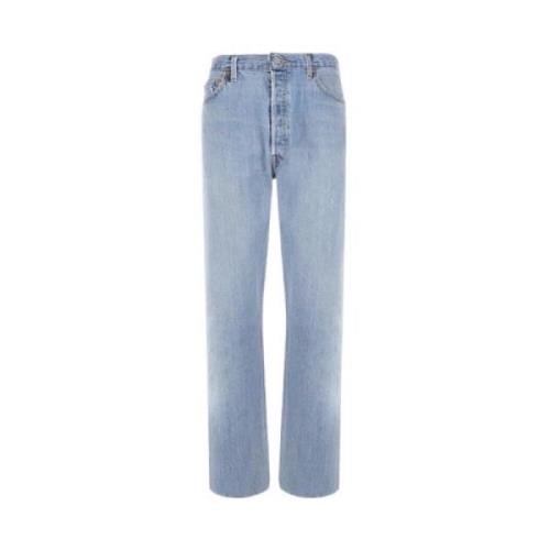 Re/Done Högmidjade Cropped Jeans i Blå Denim Blue, Dam