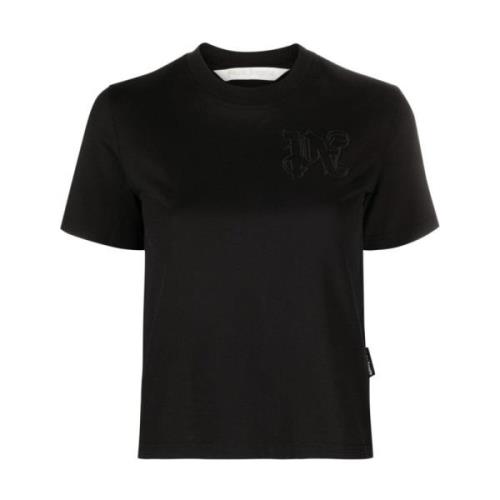 Palm Angels Svarta T-shirts och Polos med Broderad Logotyp Black, Dam