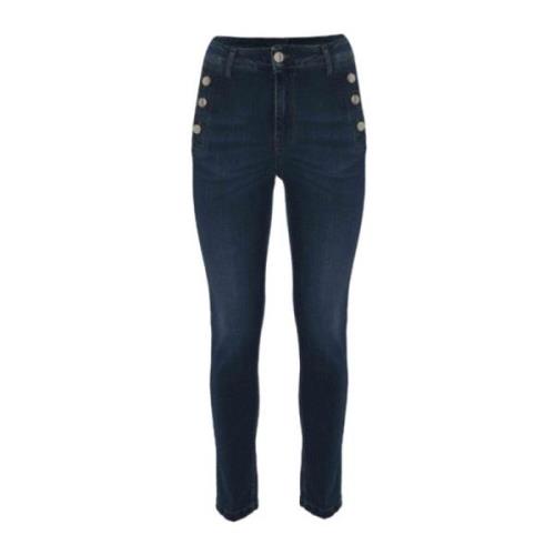 Kocca Klassiska Skinny Jeans med Dekorativa Knappar Blue, Dam