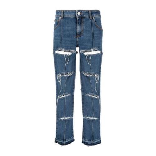 Alexander McQueen Slitna cropped jeans med revor Blue, Dam