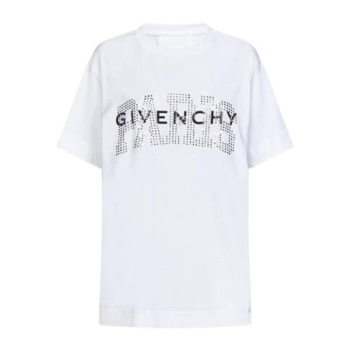 Givenchy Vit Bomull Logo T-Shirt med Kristallutsmyckningar White, Dam