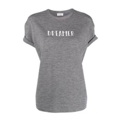 Brunello Cucinelli Grå Beaded T-shirt för Kvinnor Gray, Dam