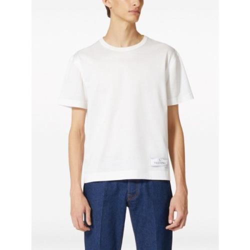 Valentino Vit Logo-Appliqué Bomull T-Shirt White, Herr