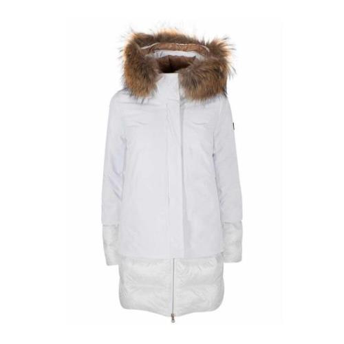 YES ZEE Quiltad Nylon Dunjacka med Päls Huva White, Dam